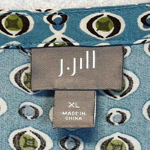 J JILL Top Women's XL Blue Green Short Sleeve Circles Geometric Print Scoop Neck - Picture 4 of 11
